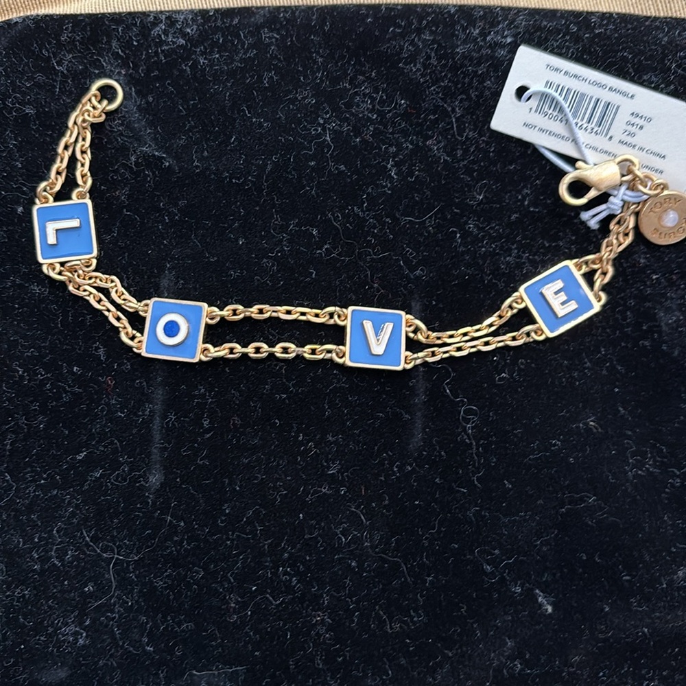Tory Burch LOVE blue enamel goldtone  7” bracelet